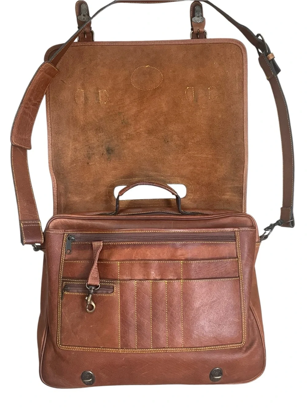 Vintage Eddie Bauer Leather Messenger Bag Briefcase Classic Timeless Preppy Tan